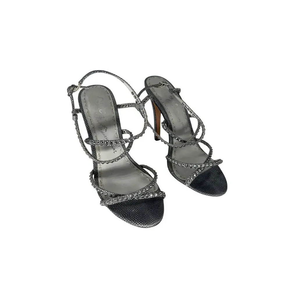 Alice + Olivia Crystal Embellished Strappy Stiletto Sandals Gray Women's 38.5
